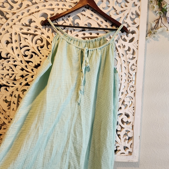 KONA SOL PASTEL GREEN 100% COTTON GAUZE MIDI SUNDRESS COVER-UP DRESS S/M - Picture 9 of 11